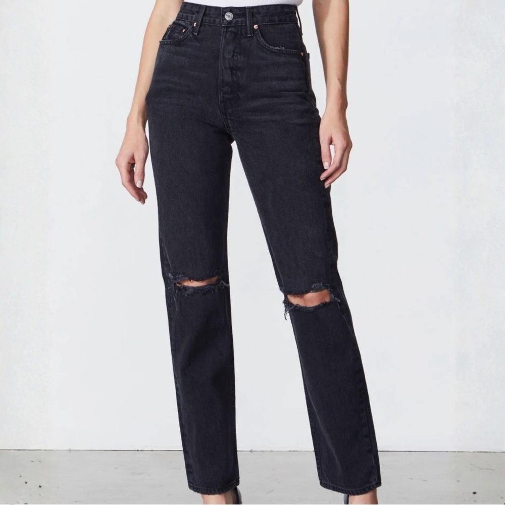 GRLFRND Mica Jean in Lights Off Black Grey Wash High Rise Distressed Size 25